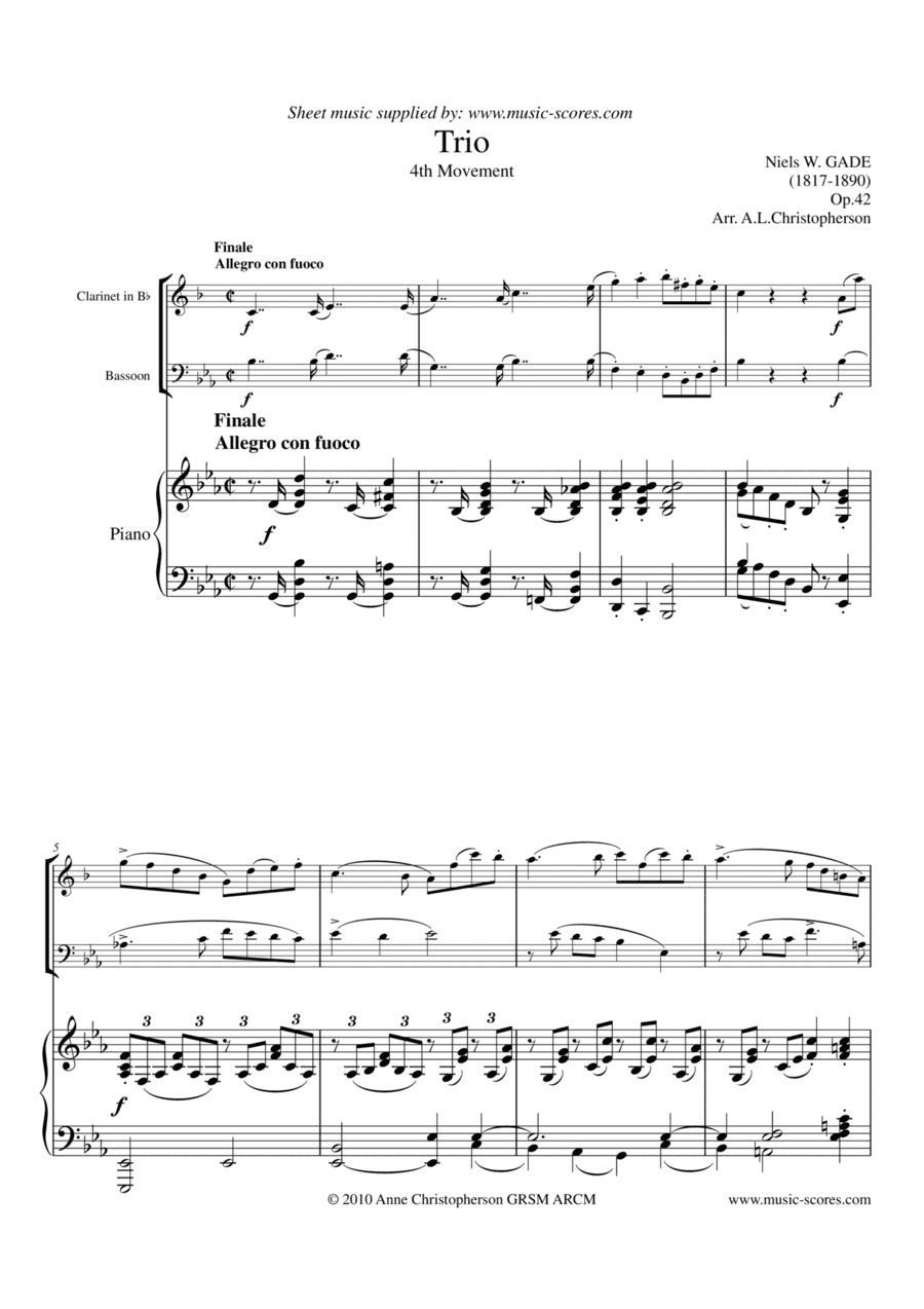 Gade - Allegro con fuoco - 4th Movement from Piano Trio - Bb Clarinet, Bassoon and Piano (arr. Anne L Christopherson GRSM ARCM)
