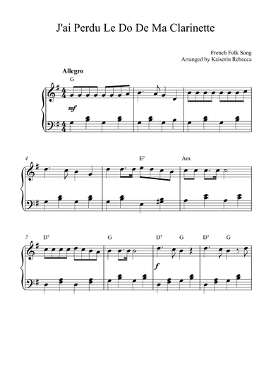 J'ai Perdu Le Do De Ma Clarinette (arr. Kaiserin Rebecca)