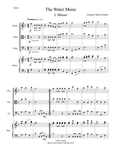 George Frideric Handel - The Water Music for piano quartet (score and parts) (arr. Julia Samarska)