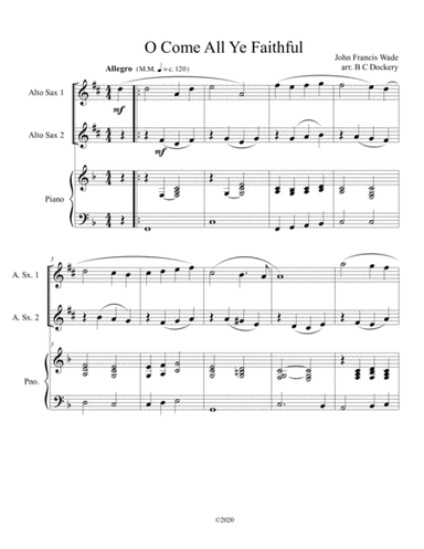O Come All Ye Faithful (alto sax duet) with optional piano accompaniment (arr. B C Dockery)