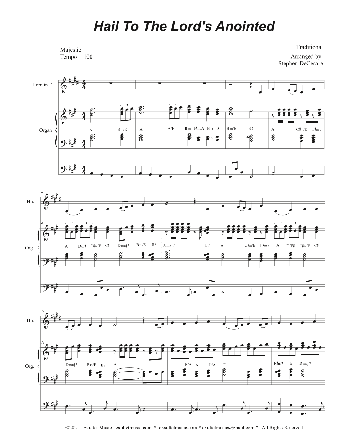 Hail To The Lord's Anointed (French Horn solo) - Organ accompaniment) (arr. Stephen DeCesare)