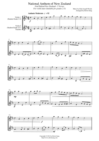 National Anthem of New Zealand (for violin duet, suitable for grades 2-5) (arr. Edwin Sung)