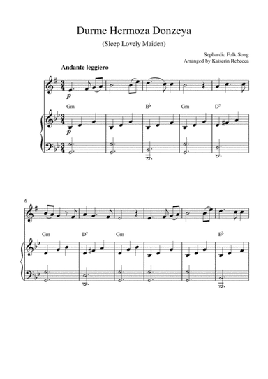Durme Hermoza Donzeya (for alto sax solo and piano accompaniment) (arr. Kaiserin Rebecca)