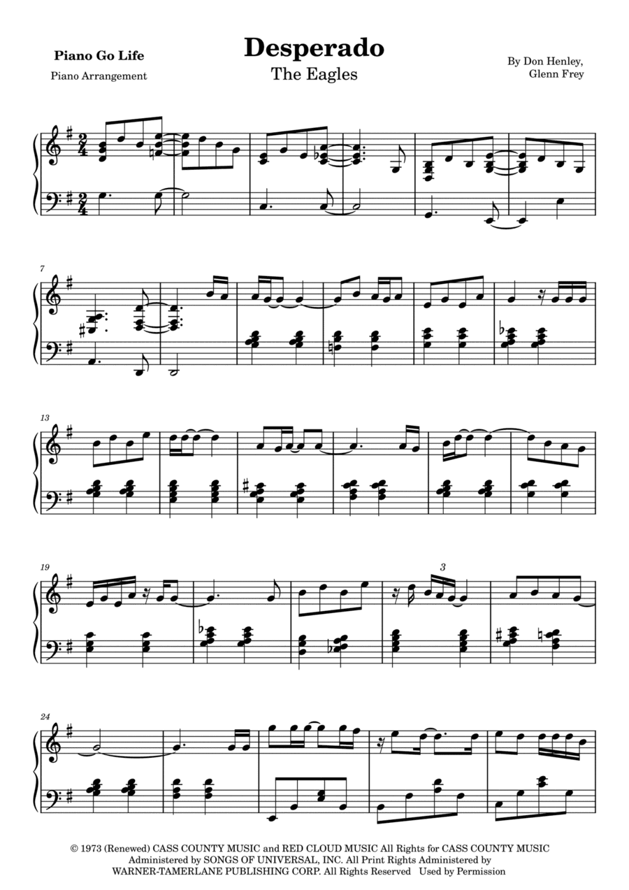 Desperado (arr. Piano Go Life)