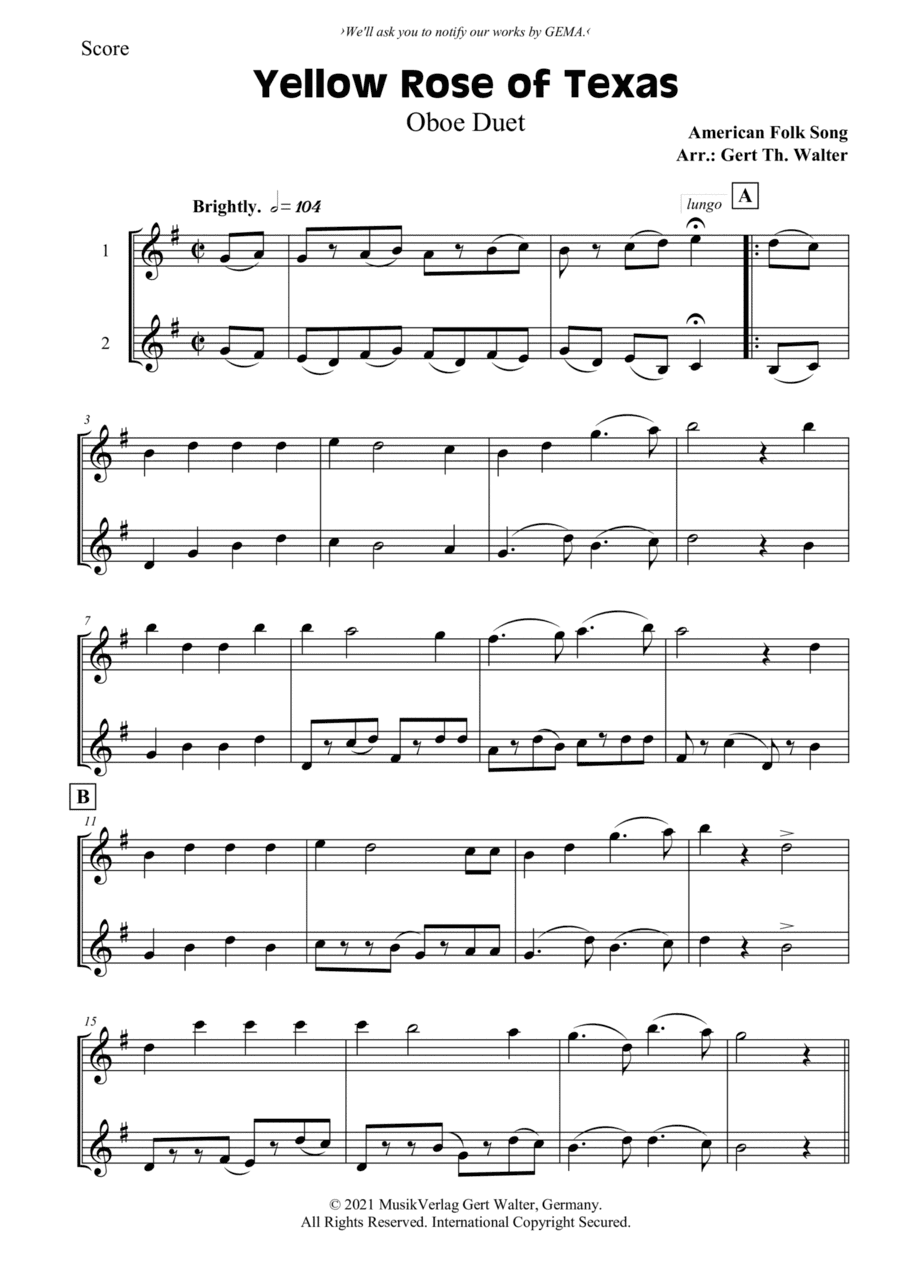 Yellow Rose of Texas (arr. Gert Th. Walter)