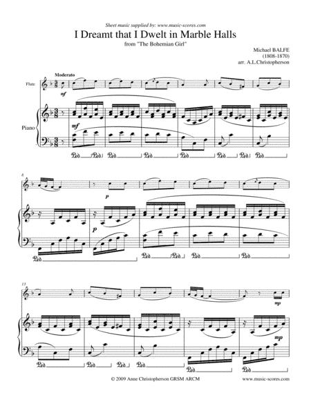 Marble Halls, from "The Bohemian Girl" - Flute and Piano - F major (arr. Anne L Christopherson GRSM ARCM)