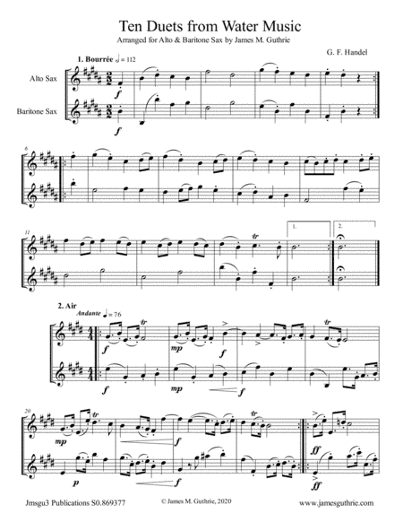 Handel: Ten Duets from Water Music for Alto & Baritone Sax (arr. James M. Guthrie)