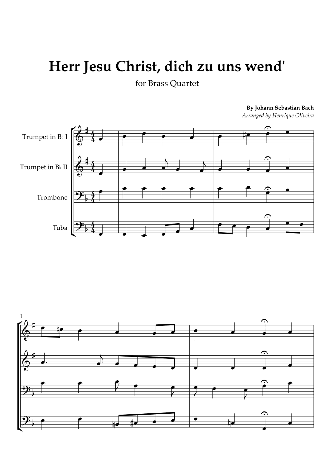 Bach's Choral - "Herr Jesu Christ, dich zu uns wend'" (Brass Quartet) (arr. Henrique Oliveira)