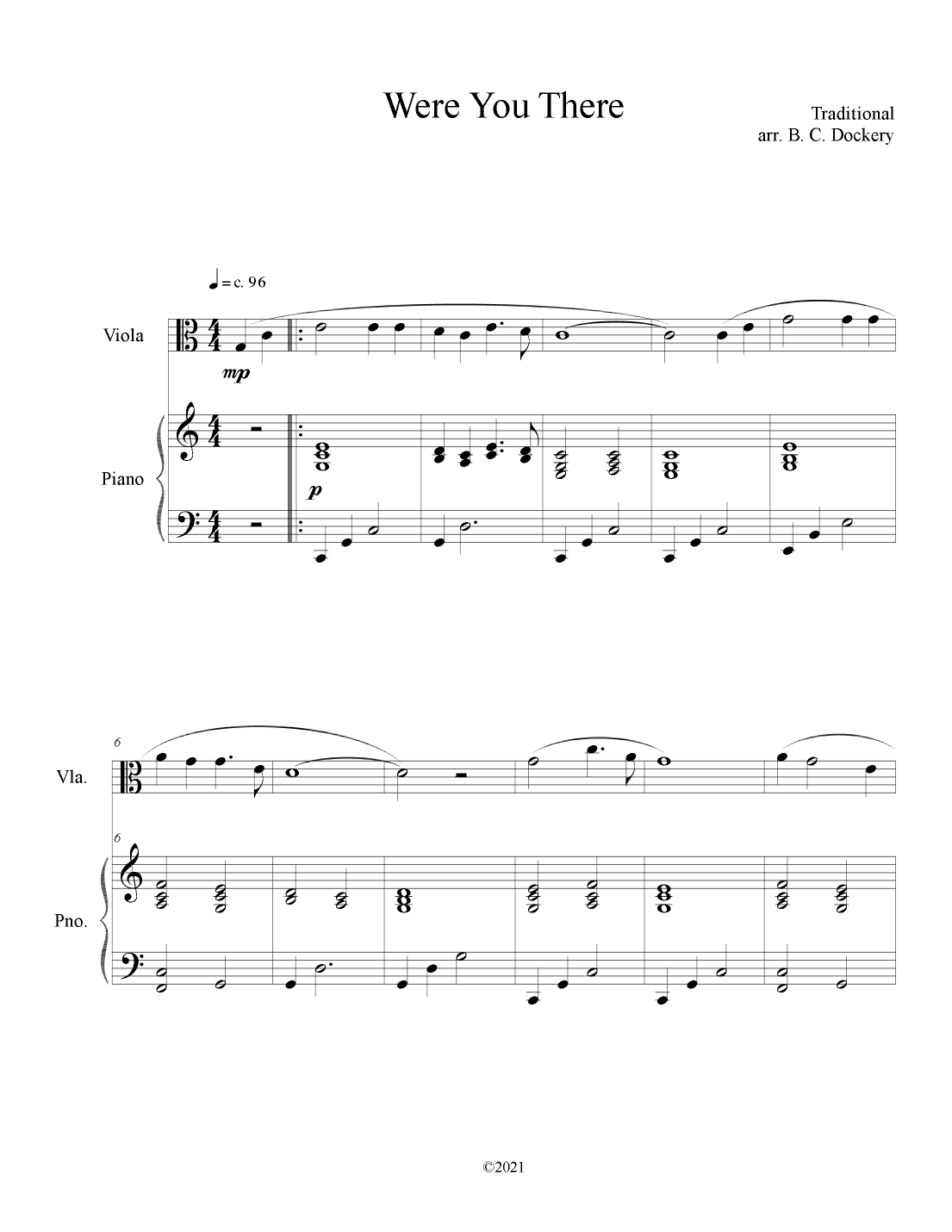 Were You There (Viola Solo with Piano Accompaniment) (arr. B. C. Dockery)