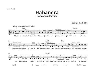 Habanera from Carmen by Bizet Lead Sheet (arr. Langanho)