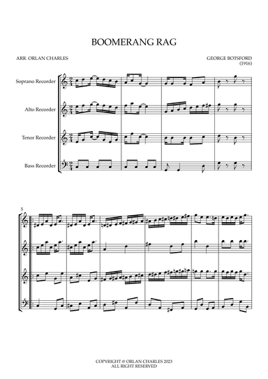 George Botsford - Boomerang Rag (Ragtime) - for recorder quartet (arr. Orlan Charles)