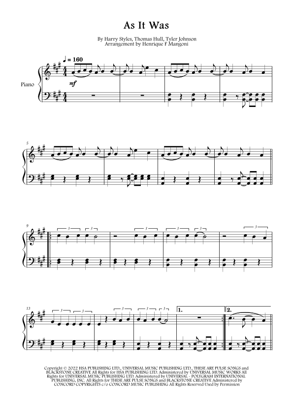 As It Was (arr. Henrique F Mangoni)