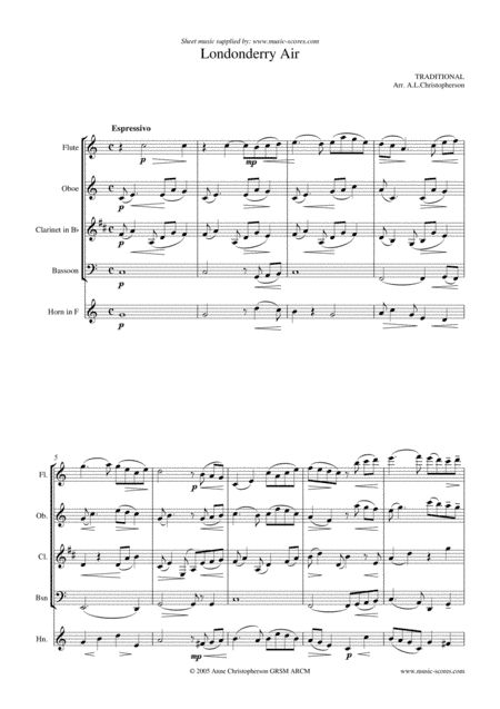 Londonderry Air - Wind Quintet (arr. Anne L Christopherson GRSM ARCM)