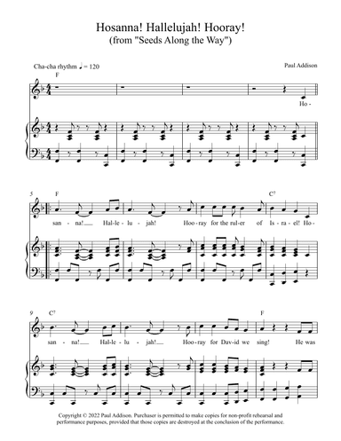 "Hosanna! Hallelujah! Hooray!" (from "Seeds Along the Way")