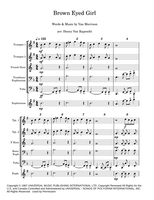 Brown Eyed Girl (arr. Henry Von Ruprecht)