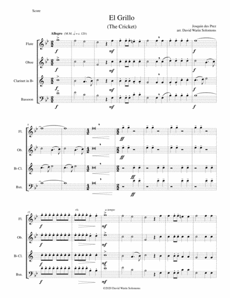 El Grillo (The cricket) - with decorations - for wind quartet (arr. David Warin Solomons)