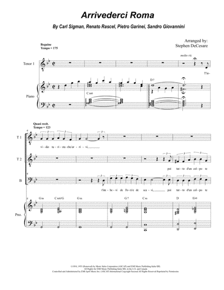 Arrivederci Roma (goodbye To Rome) (arr. Stephen DeCesare)