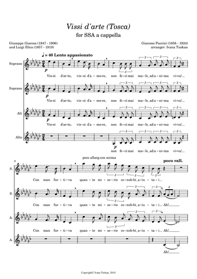 Vissi d'arte (Tosca) for SSAA a cappella E flat minor (arr. Ivana Tuskan)