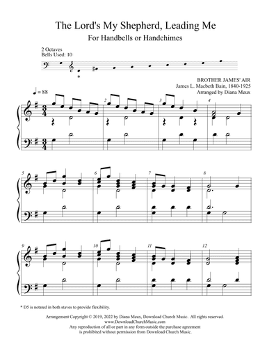 The Lord's My Shepherd, Leading Me (Handbells - 2 octaves) (arr. Diana Meux)