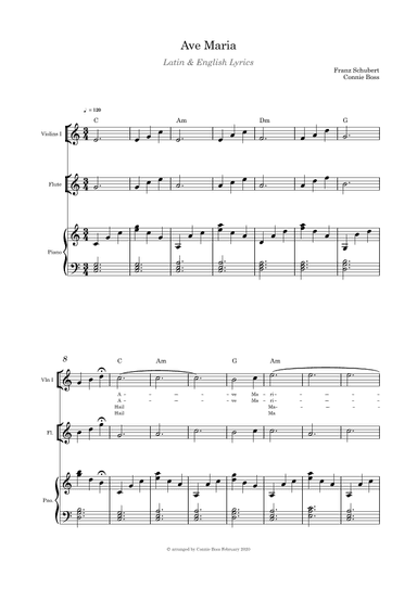 Ave Maria - Flute and Violin duet and Piano (arr. Connie Boss)