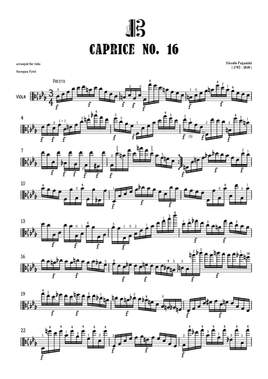 Niccolò Paganini Caprice No. 16 arranged for viola by Szczepan Pytel (arr. Szczepan Pytel)