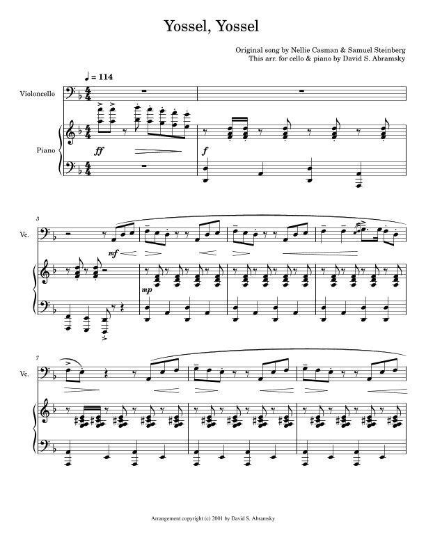Yossel Yossel (arr. for cello and piano) (arr. David S. Abramsky)