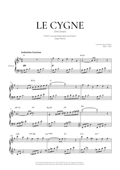 The Swan (Easy Piano) - Saint-Saens (arr. Pedro Merendi)