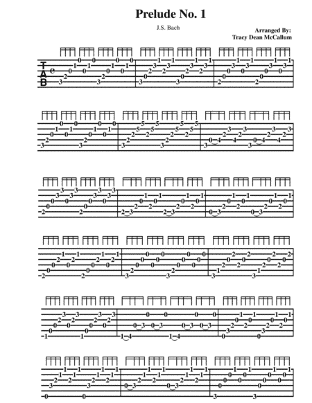 Bach Prelude No. 1 Guitar Tablature (arr. Tracy Dean McCallum)
