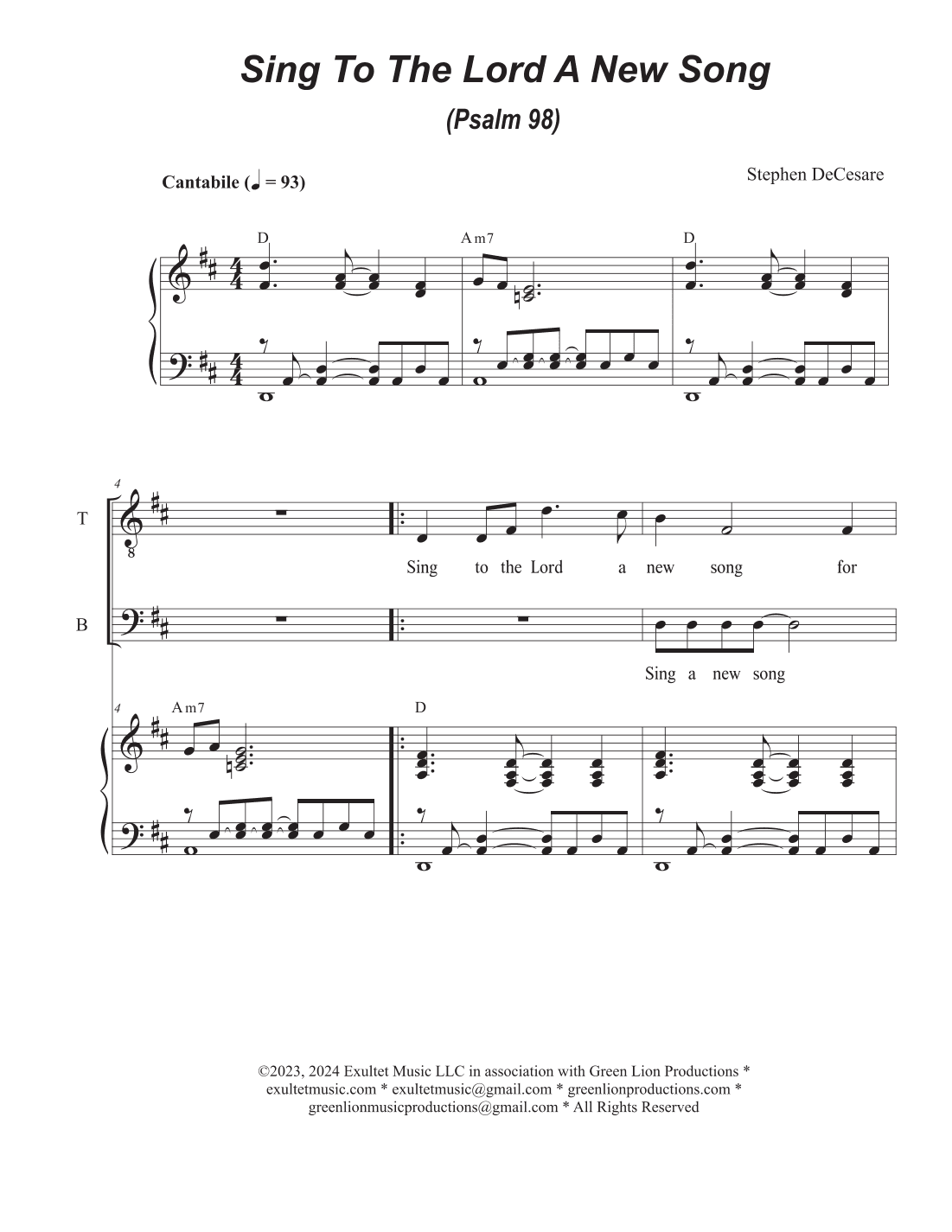 Sing To The Lord A New Song (Psalm 98) (2-part choir - (TB)