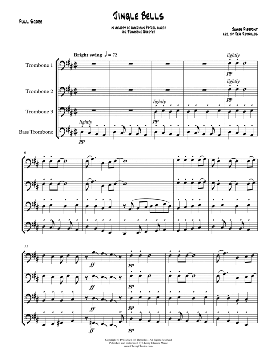 Jingle Bells (jazzy style) for Trombone Quartet (arr. Jeff Reynolds)