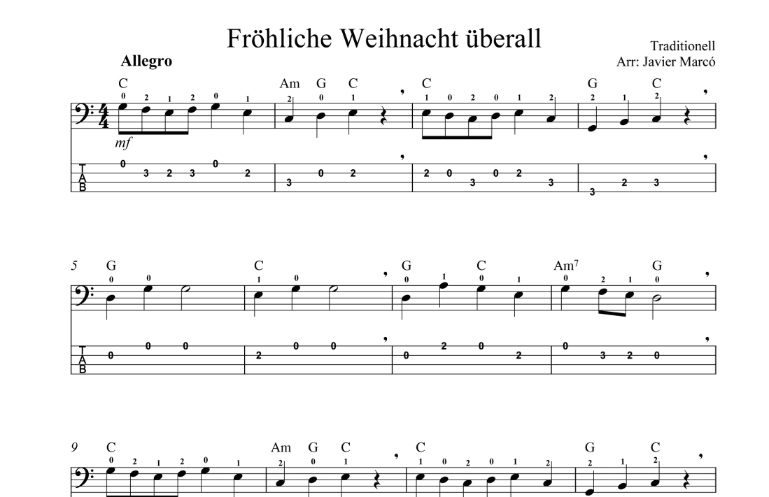 Christmas Carols for Bass: Fröhliche Weihnacht überal (arr. Javier Marcó)