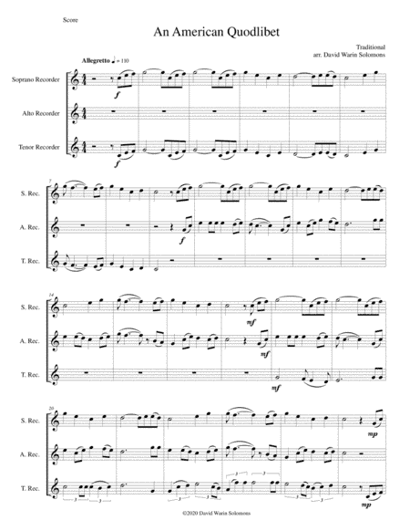 An American Quodlibet for soprano, alto and tenor recorders (arr. David Warin Solomons)