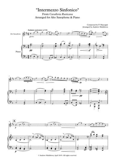 "Intermezzo sinfonico" from Cavalleria Rusticana arranged for Alto Saxophone & Piano (arr. Andrew Middleton)