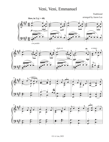 Veni, Veni, Emmanuel (for intermediate solo piano) (arr. Aaron Lee)