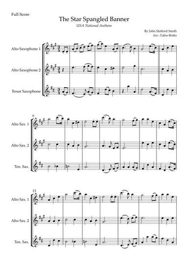 The Star Spangled Banner (USA National Anthem) for Saxophone Trio (arr. Fabio Britto)