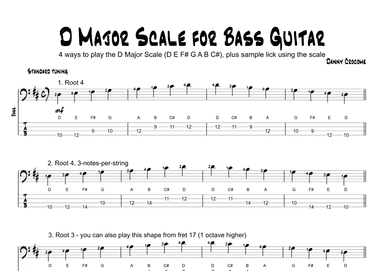 D Major Scale for Bass Guitar (4 Ways to Play)