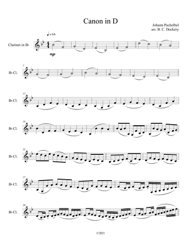 Canon in D (Clarinet Solo) (arr. B. C. Dockery)