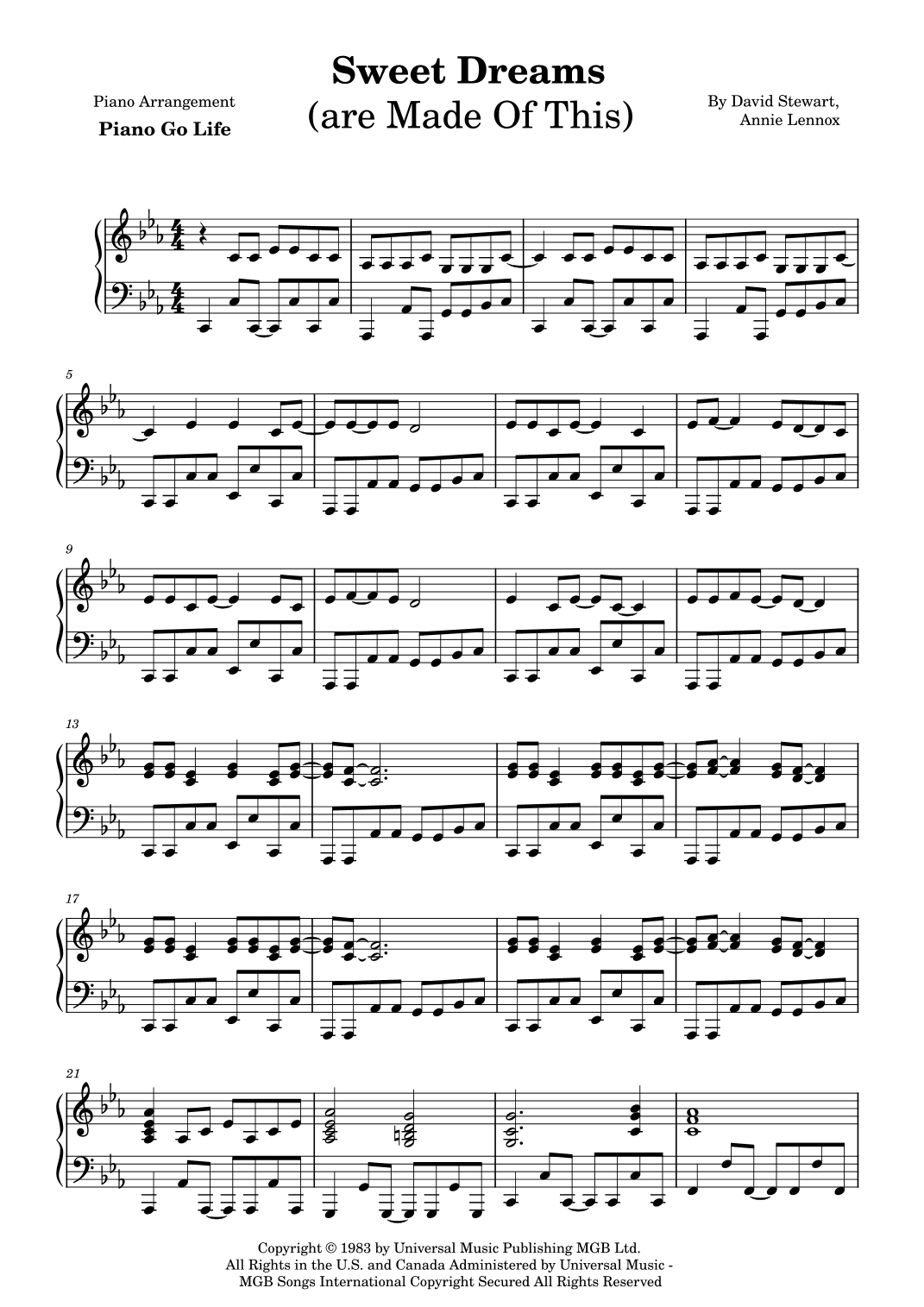 Sweet Dreams (are Made Of This) (arr. Piano Go Life)
