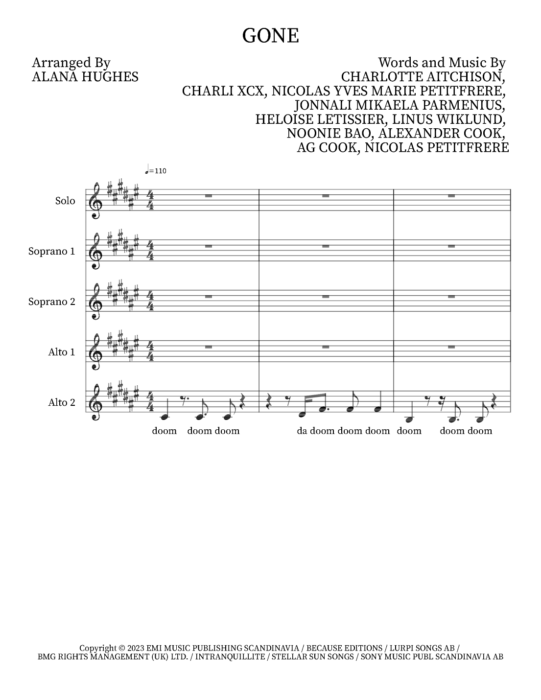 Gone (arr. Alana Hughes)