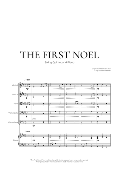 The First Noel (String Quintet and Piano) - Christmas Carol (arr. Pedro Merendi)
