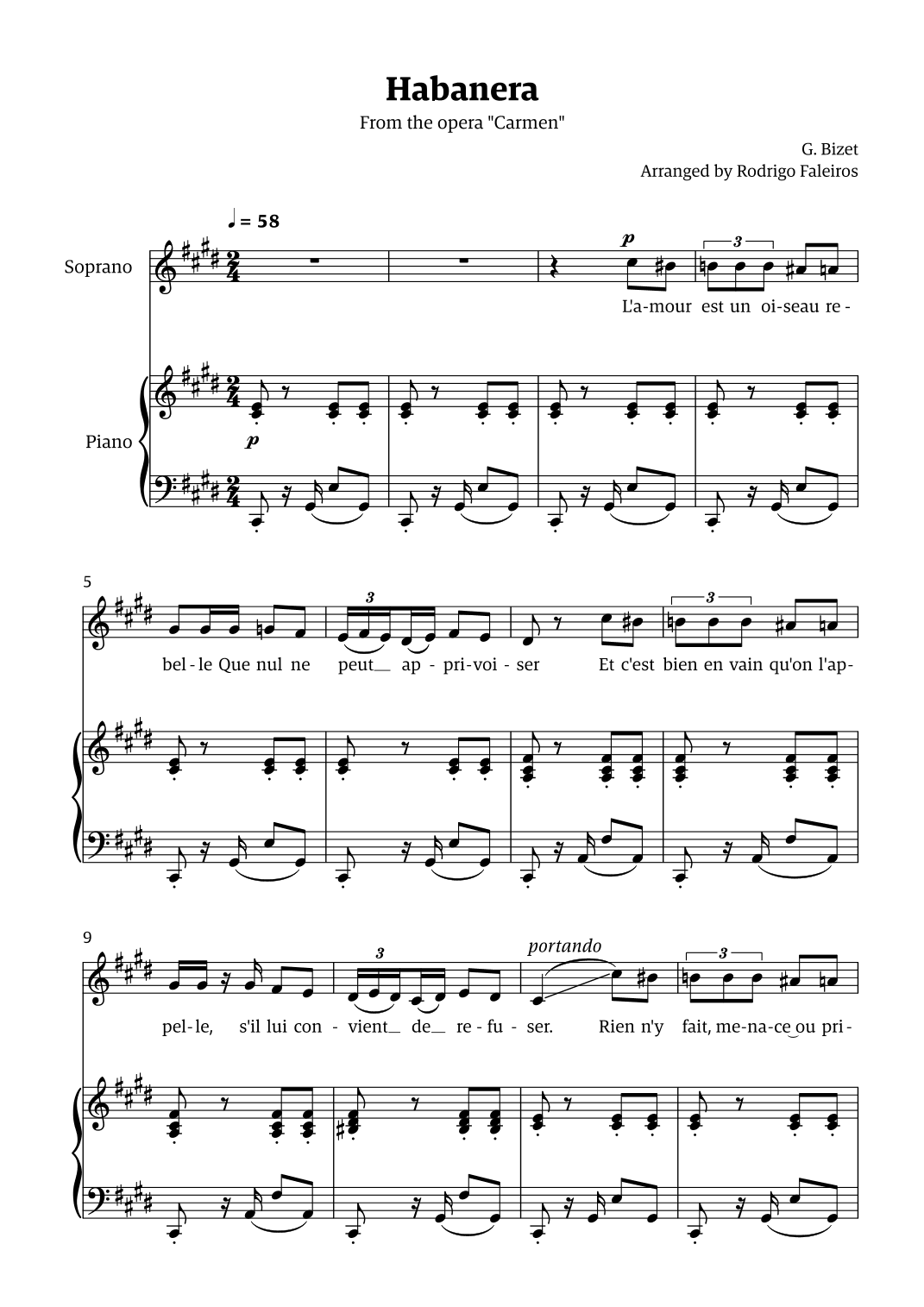 Habanera (for soprano - C# minor/major) (arr. Rodrigo Faleiros)