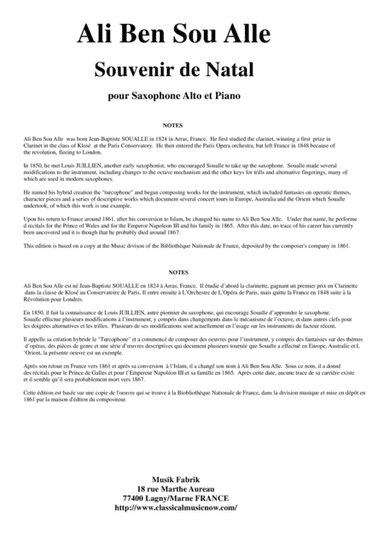 Ali Ben Sou Alle: Souvenir de Natal for alto saxophone and piano (arr. Musik Fabrik Music Publishing)