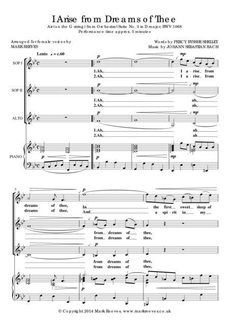 I Arise from Dreams of Thee - Air on the G String (SSA) (arr. Mark Reeves)