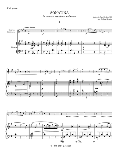 Sonatina (op. 100) for soprano saxophone (or Bb clarinet) and piano (arr. Jeffrey Heisler)