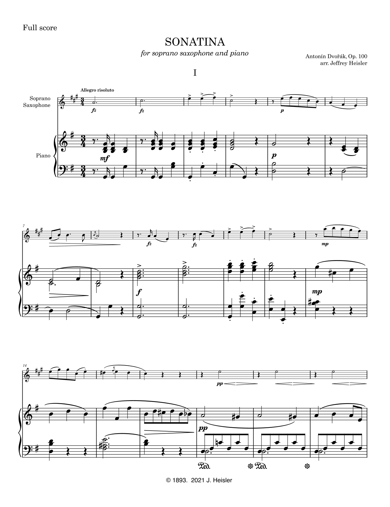 Sonatina (op. 100) for soprano saxophone (or Bb clarinet) and piano (arr. Jeffrey Heisler)