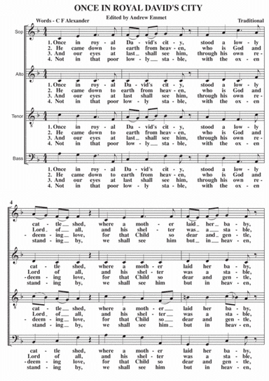 Once In Royal David's City A Cappella SATB (arr. Edited by Andrew Emmet)