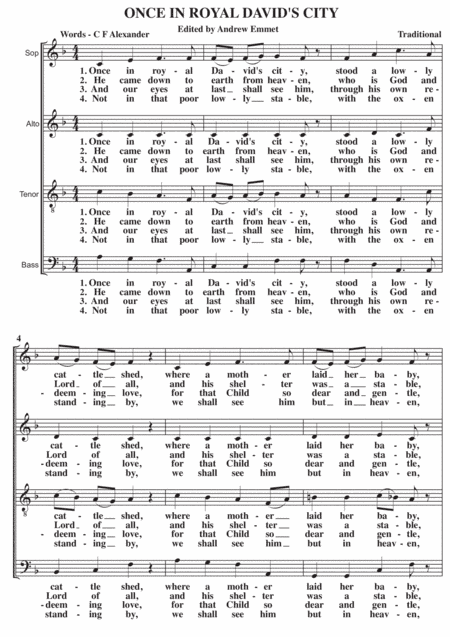Once In Royal David's City A Cappella SATB (arr. Edited by Andrew Emmet)