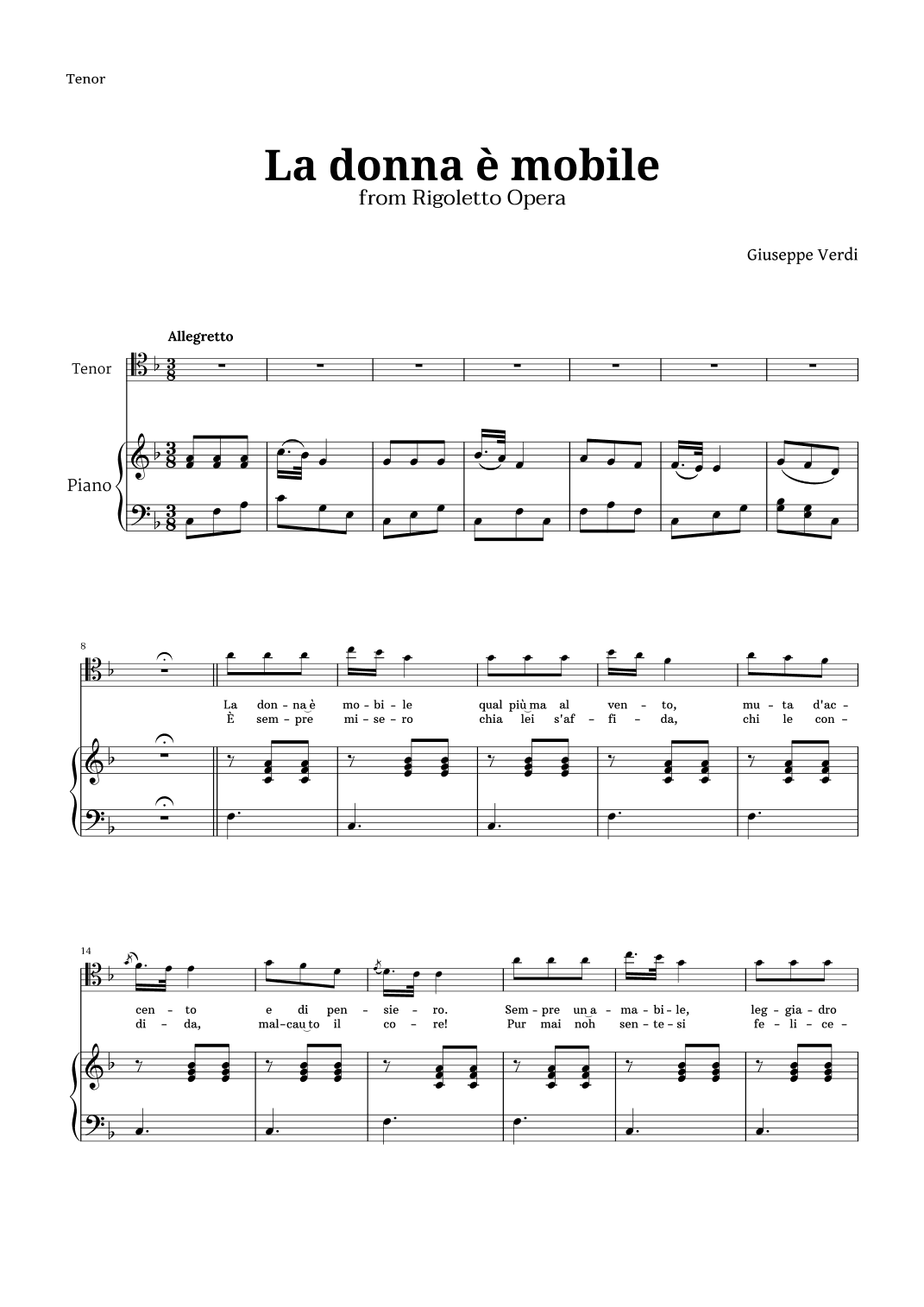 La donna è mobile in F major for Tenor and Piano (arr. Langanho)