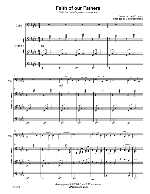 FAITH OF OUR FATHERS - Cello Solo with Organ accompaniment (arr. Glen Poehlmann)