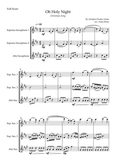 Oh Holly Night (Christmas Song) for Saxophone Trio (arr. Fabio Britto)